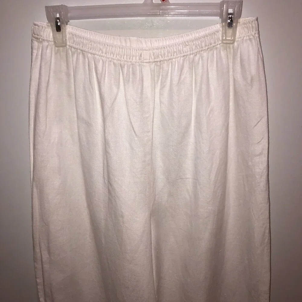 Outfit Petite JPR Womens Large White Linen Elastic Waist Pull On Straight Pants - Picture 5 of 9